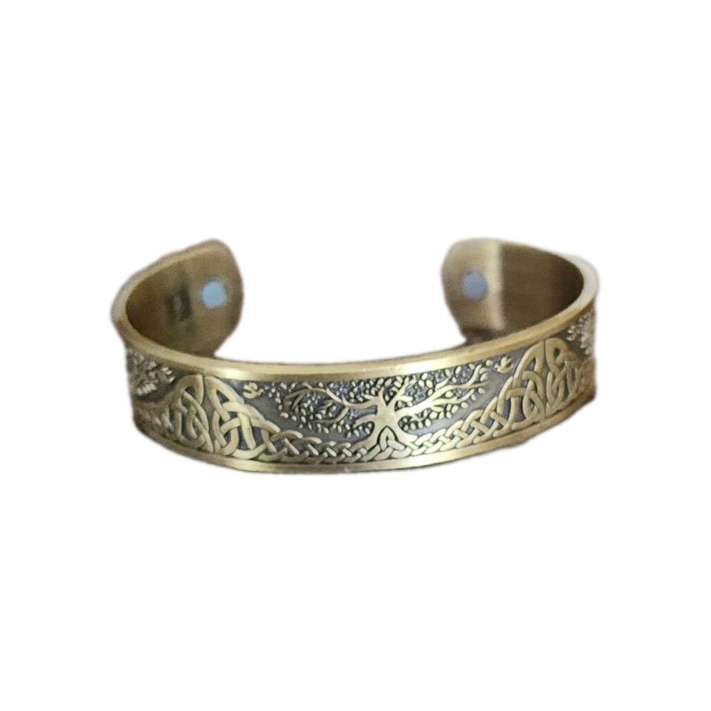 Viking Cuff–TREE OF LIFE ~ Zinc Alloy Magnetic Bangle Bracelet ~ Antique Gold