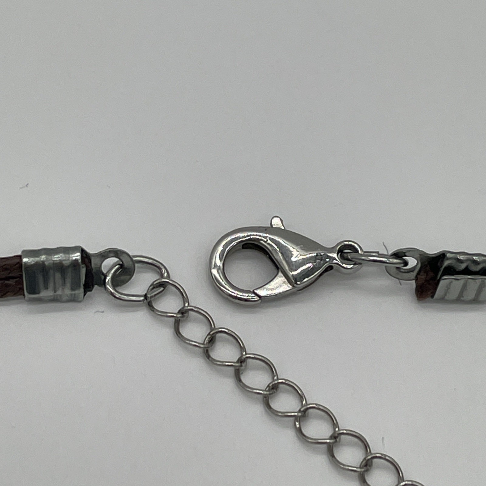C1946 Multicolor Beaded Necklace Pendant With Silver Tone Spacers & Brown Cord