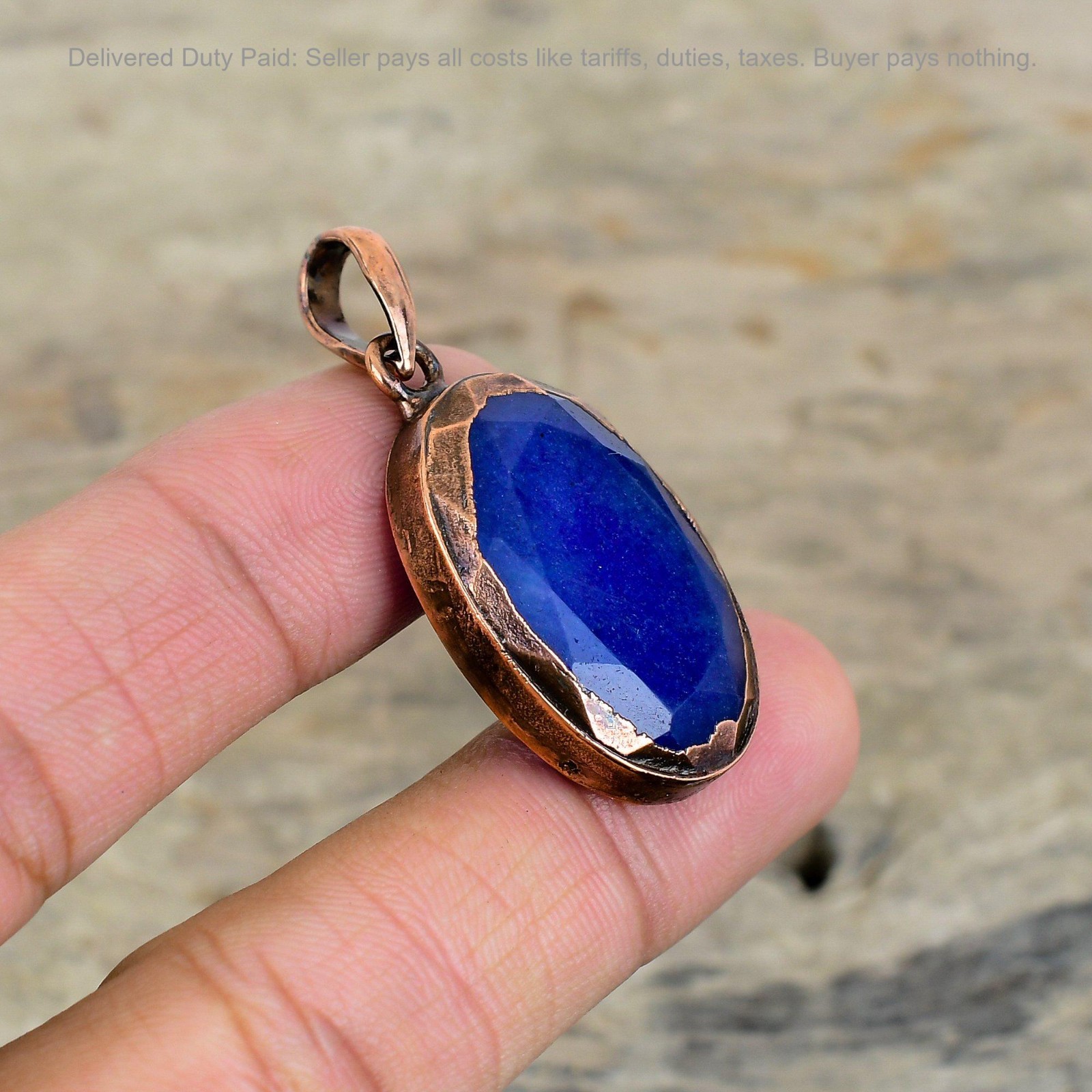 Cyber Monday Deal Blue Saphire Stone Electroformed Boho Pendant Jewelry Copper