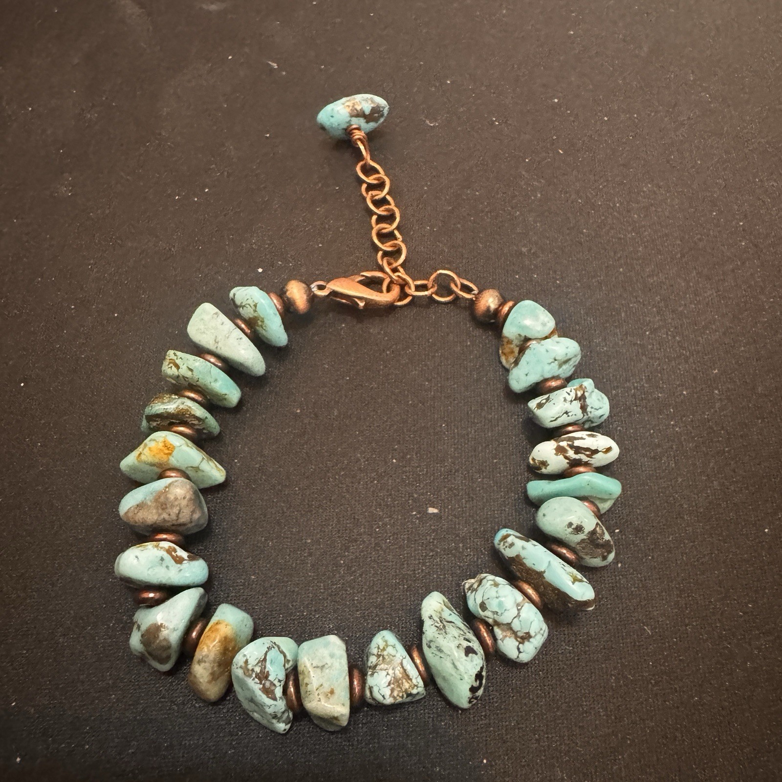 Blue king man Turquoise Bracelet Copper Cable Chain, Adjustable Lobster