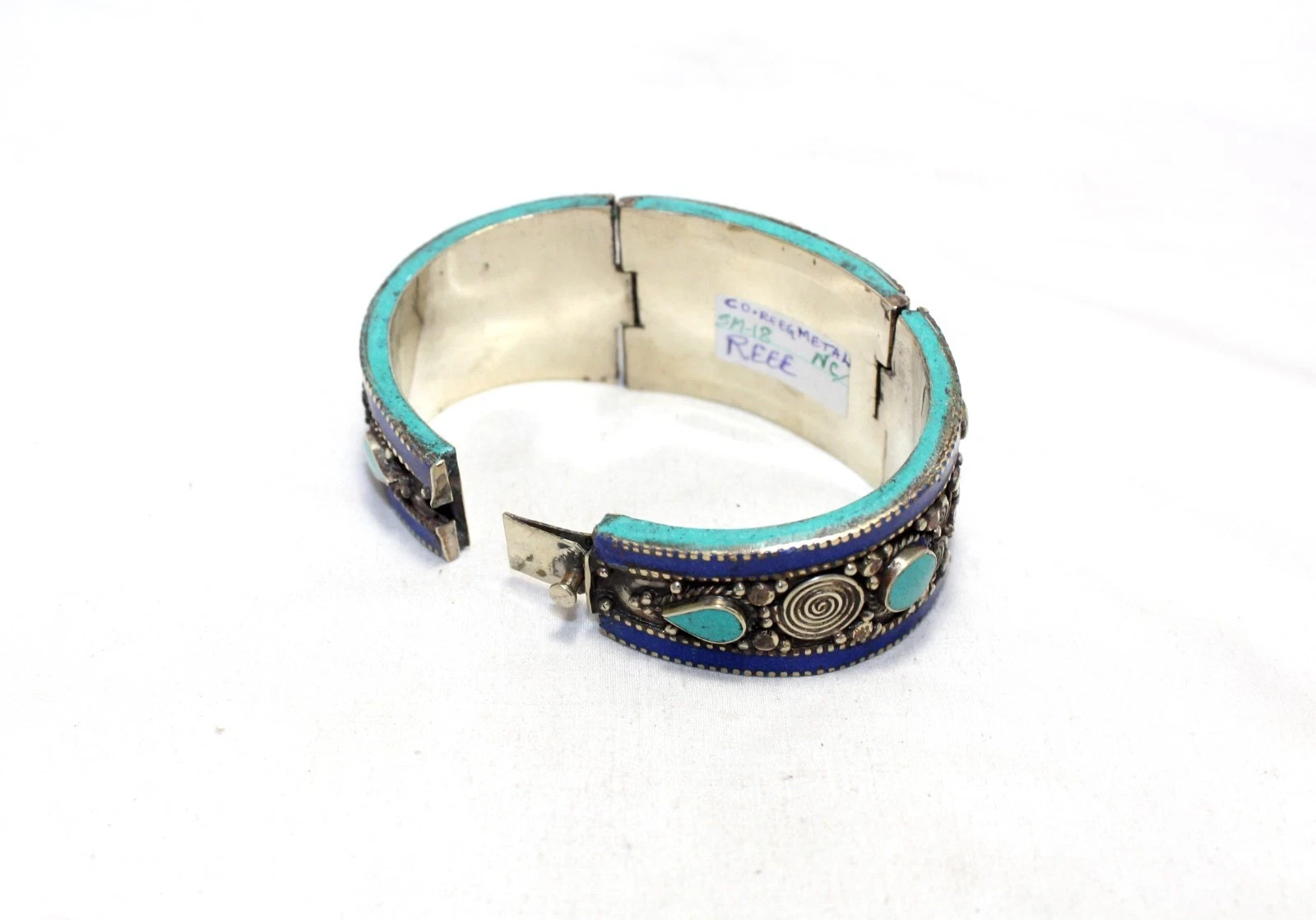 Turquoise Bracelet Alloy Steel Coral & Gem Stone Tibetan Nepal Handmade