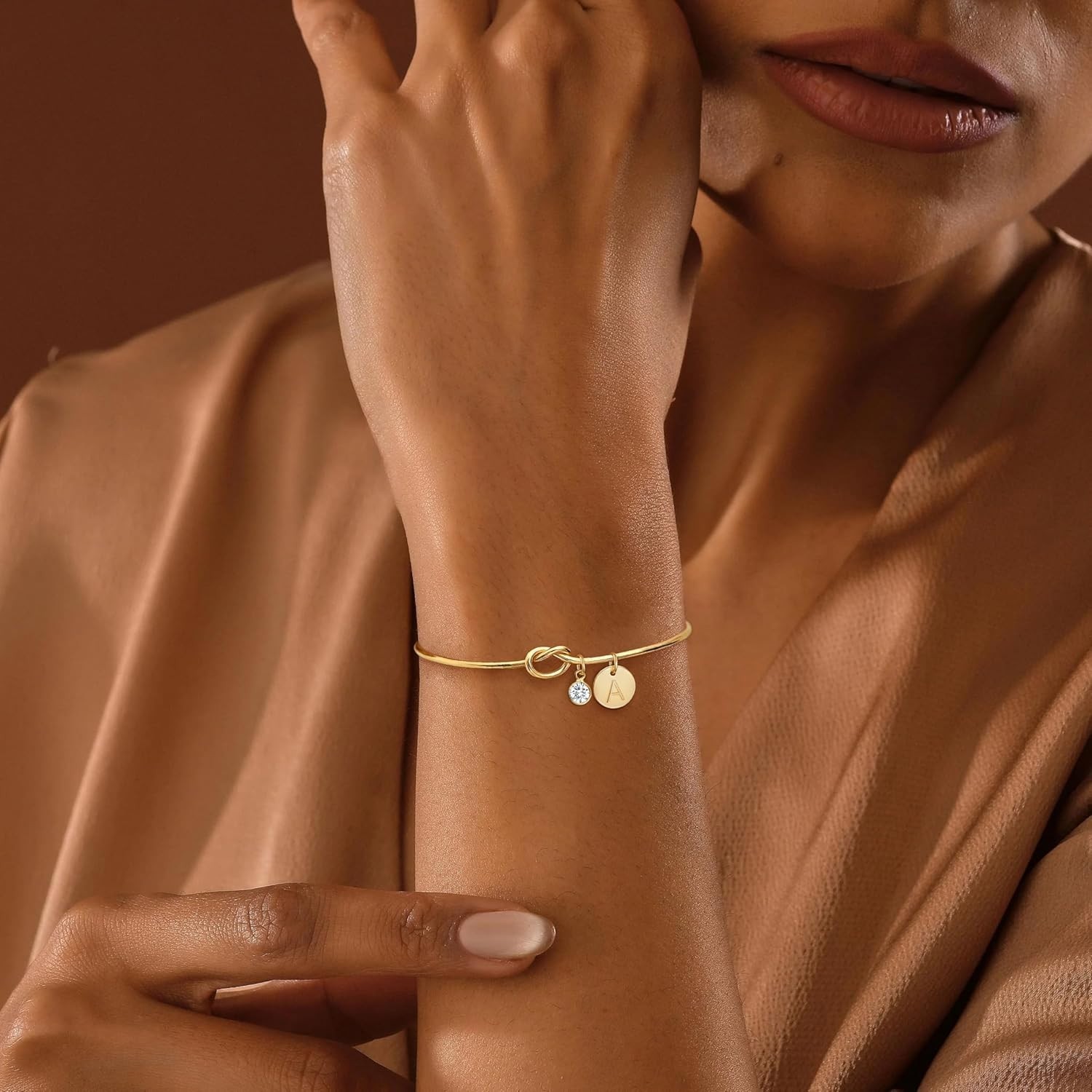 Birthstone Initial Bracelet with Love Knot – Thoughtful Gift for Any Occasion