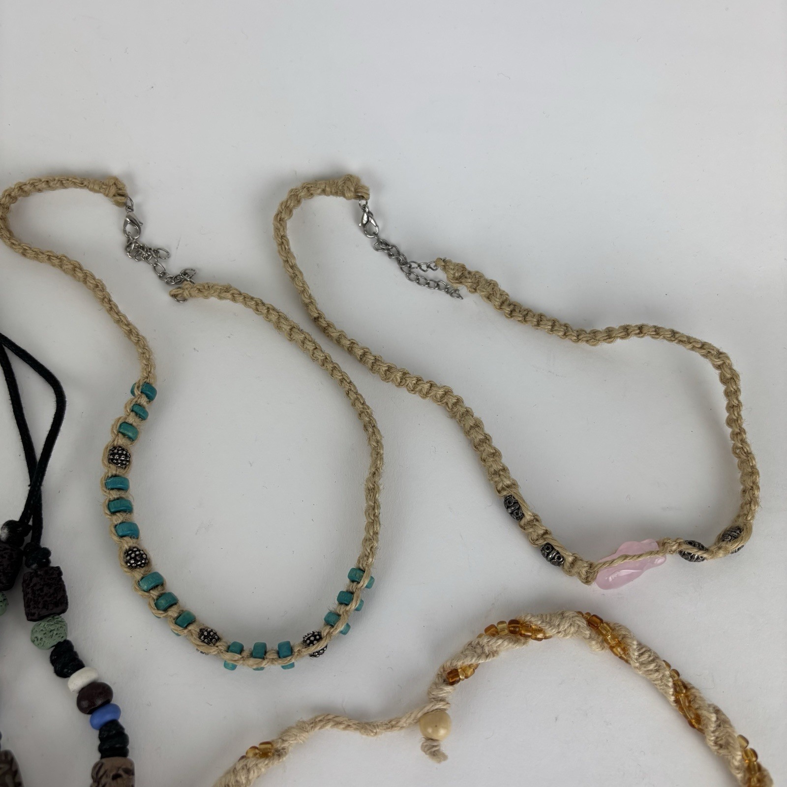 Lot of 7 Boho Necklace Pendants Turtle Dragon Dinosaur Hemp Beaded Jewelry