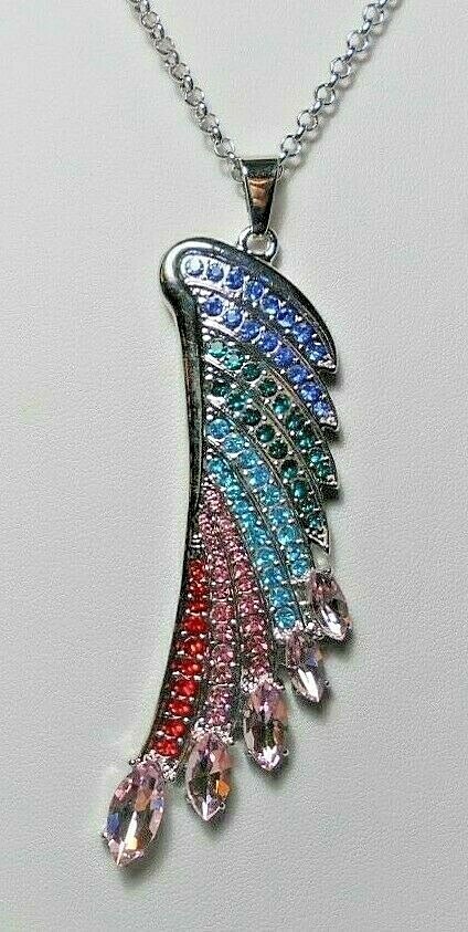84mm silver wing pendant with Austrian crystals, 29″ chain (SH2D2)