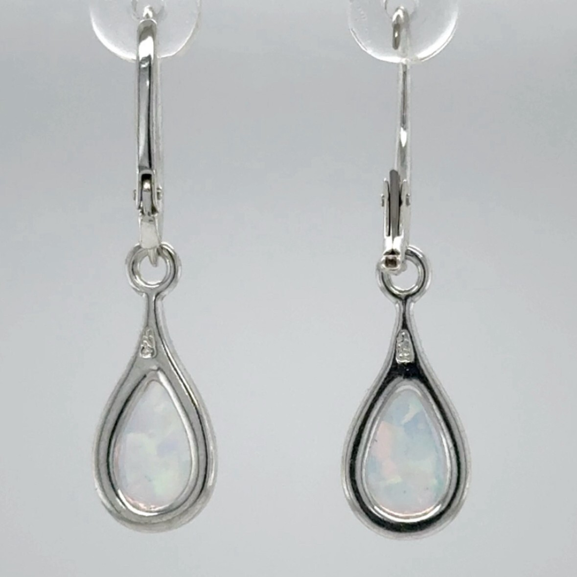 White FIRE OPAL Teardrop / Pear Leverback Earrings – 925 STERLING SILVER #545e