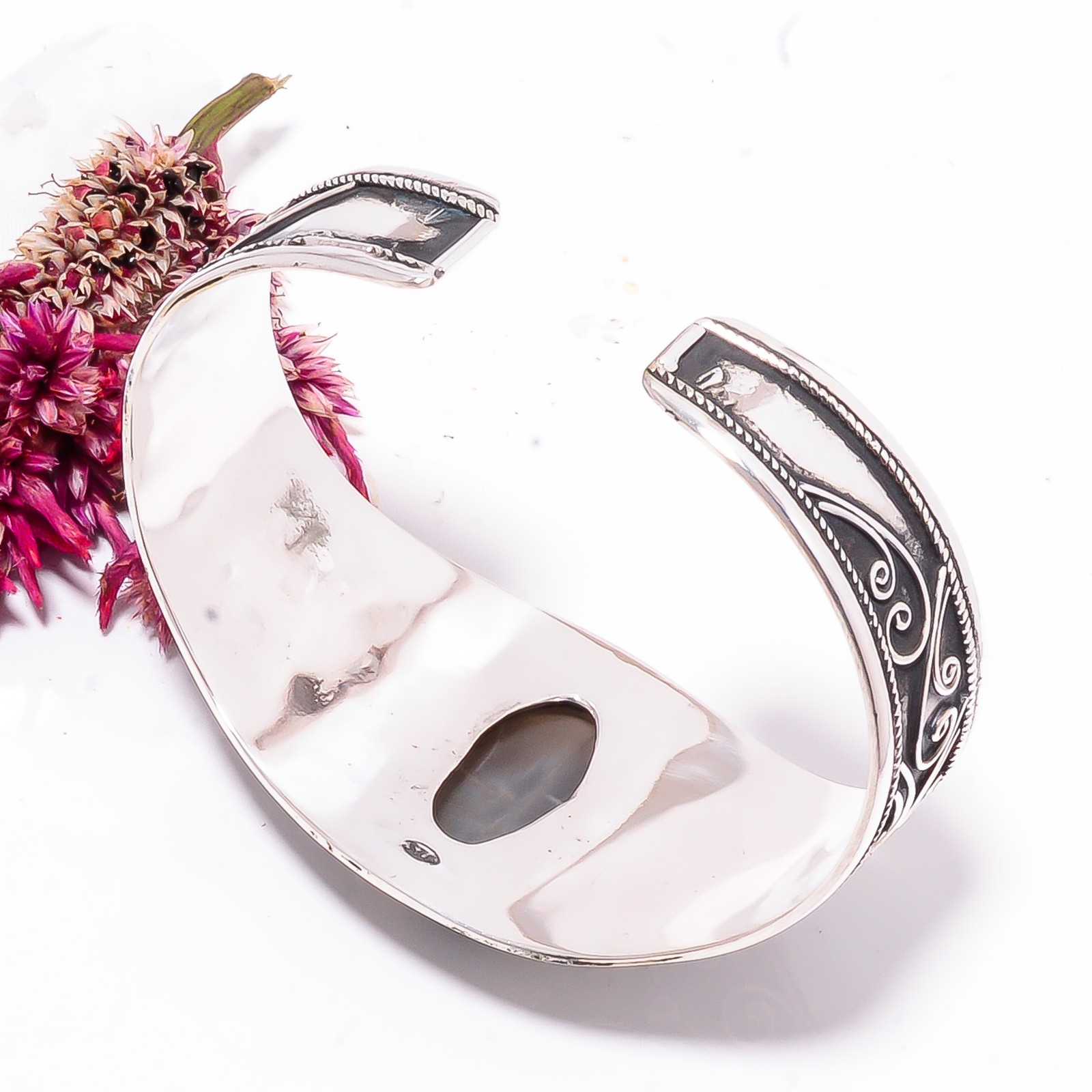 Gray Moonstone – Sri Lanka 925 Sterling Silver Bali Cuff|C968558736