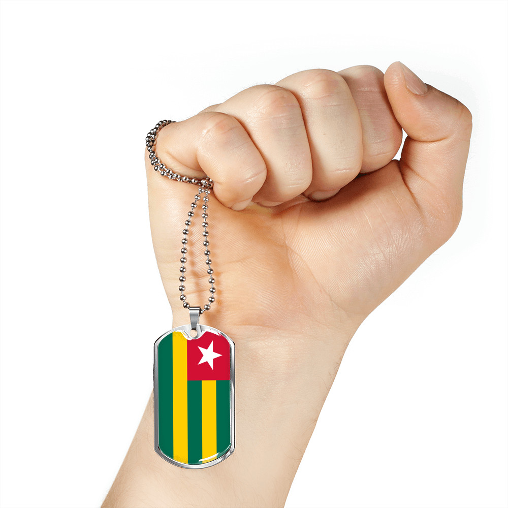 Togo Flag Necklace Stainless Steel or 18k Gold Dog Tag 24″ Chain