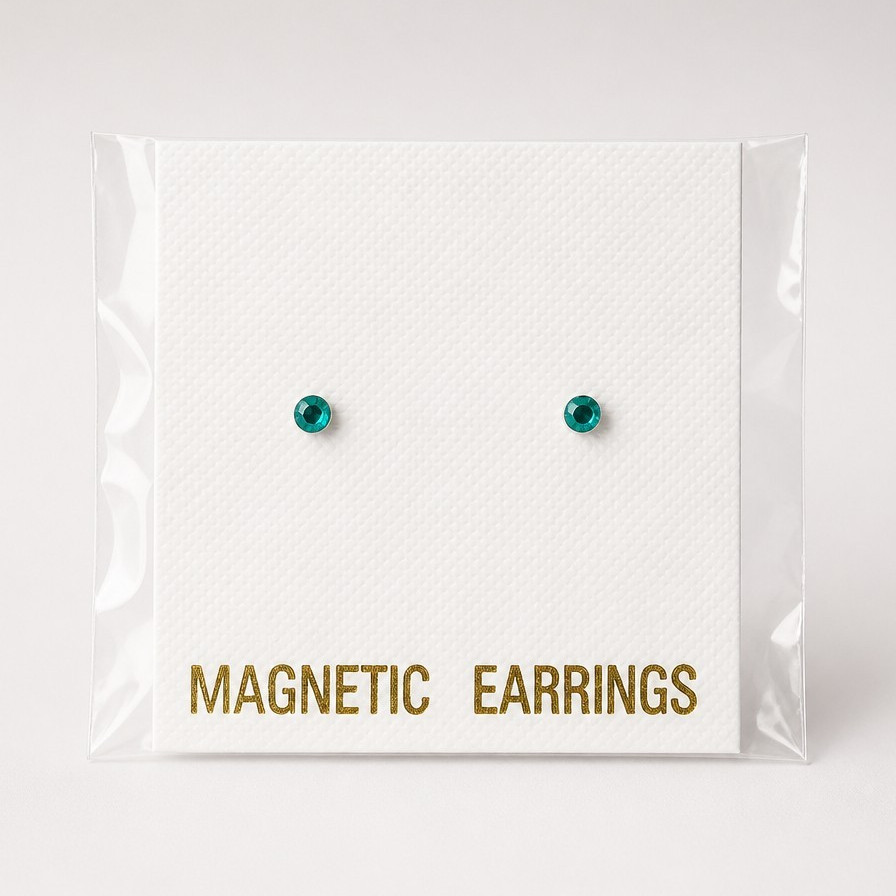 Unisex Magnetic Green Crystal Earrings Strong Magnet Studs No Piercing Needed