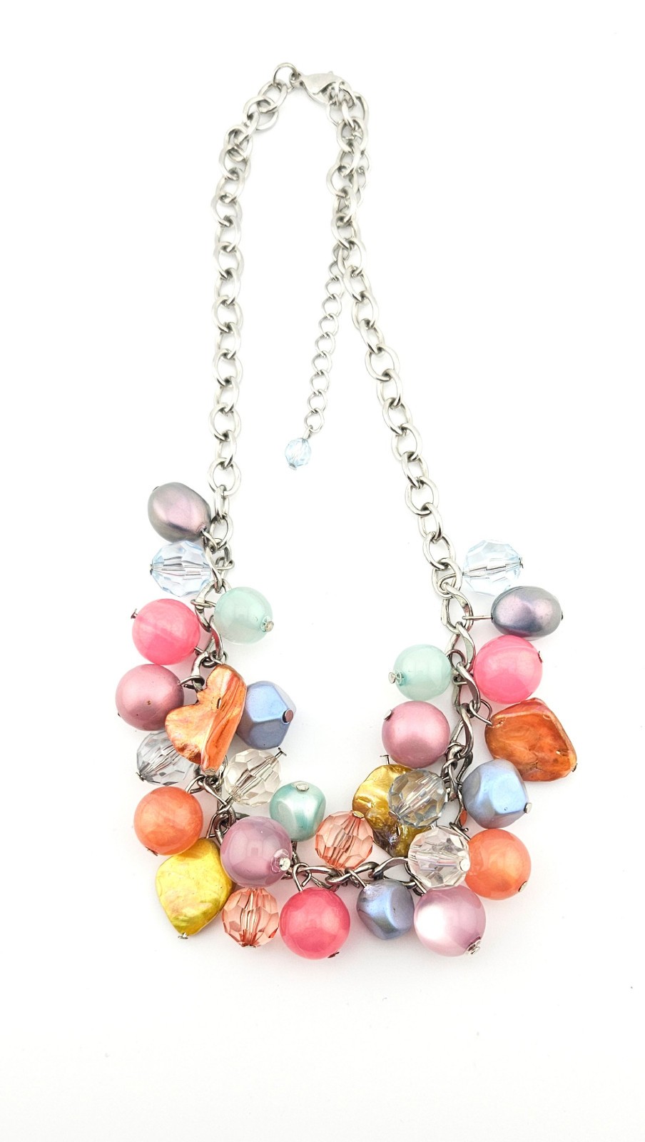 Multicolor Pastel Beaded Necklace Silver Tone Chain J17-3912