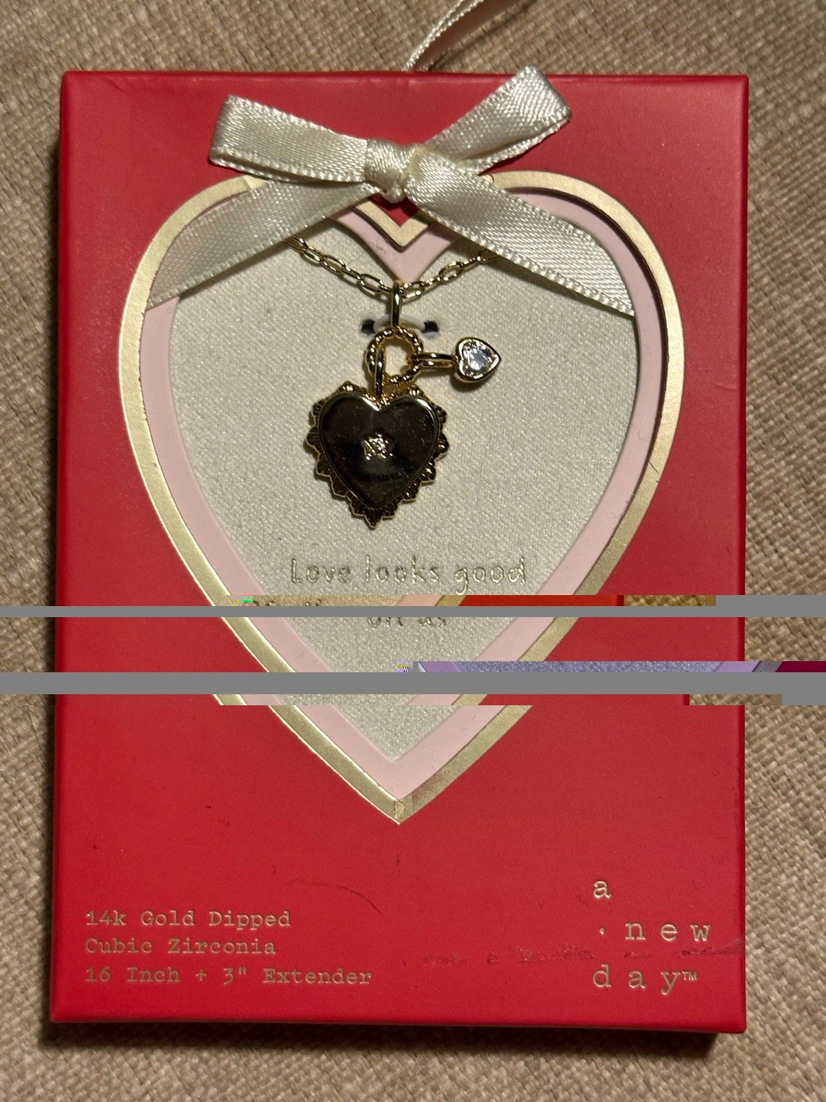 A New Day Gold Plated CZ Heart Charm Pendant Cable Necklace 16in Adjustable