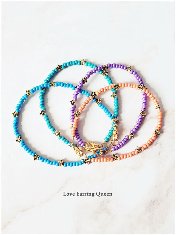Gold Star Seed Bead Bracelet Elegant Preppy Multicolor Stackable Bracelets