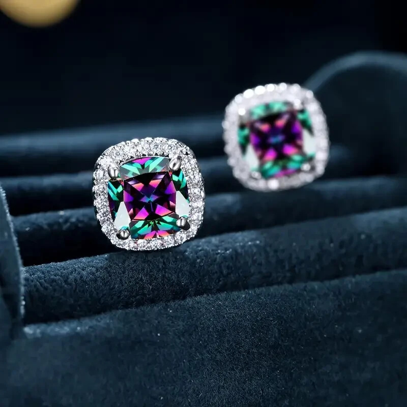 925 Sterling Silver Rainbow Mystical Fire Topaz New Fashion Charms Stud Earrings
