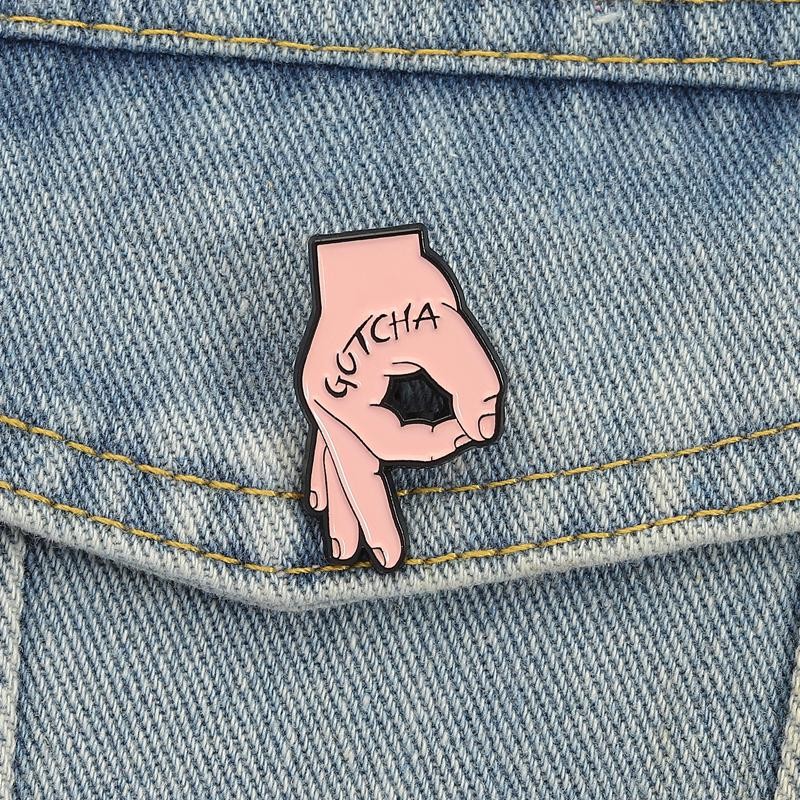 Gotcha Ok Gesture Enamel Pins Brooch Creative Game Okay Gesture Brooche Backpack