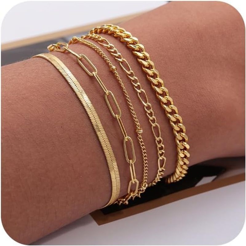 14K Gold Filled Bracelets Jewelry Women Paperclip Box Herringbone Figaro Rope