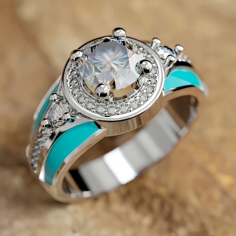 5Pcs Boho Turquoise Zircon Rings Set for Women Fashion Daily Jewelry Gift