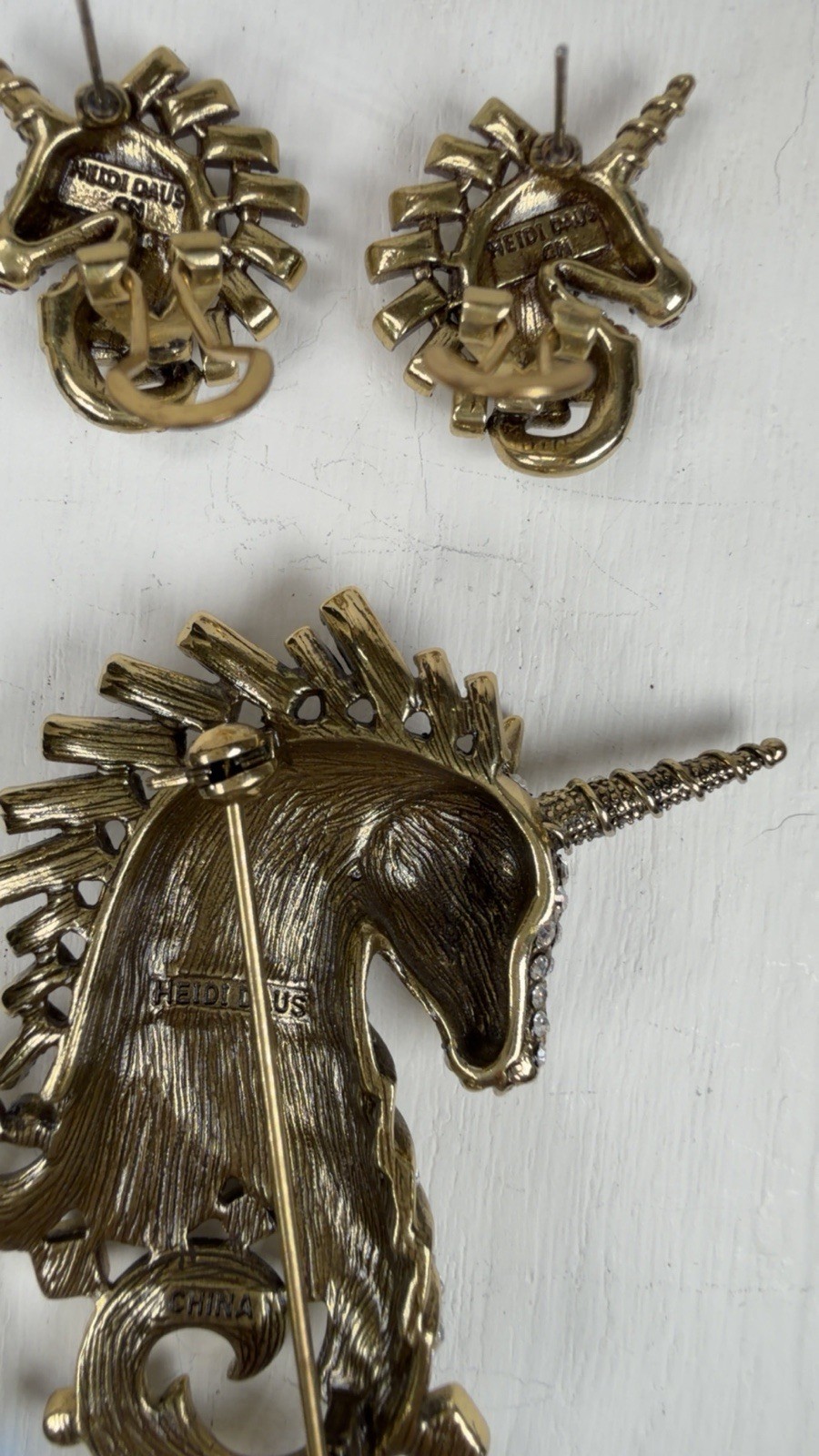 Heidi Daus “Untamed Beauty” Pin And “Hard To Find” Omega Earring Set. Signed
