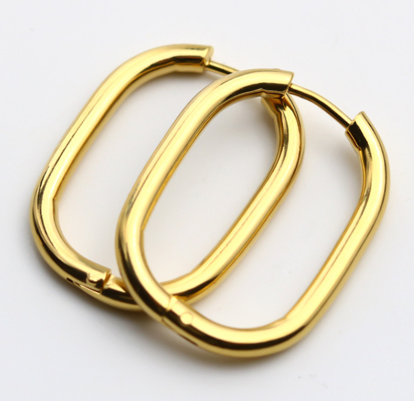 Women 925 Sterling Silver Gold Plated U-Shape Huggie Hoop Earrings 23mm E9