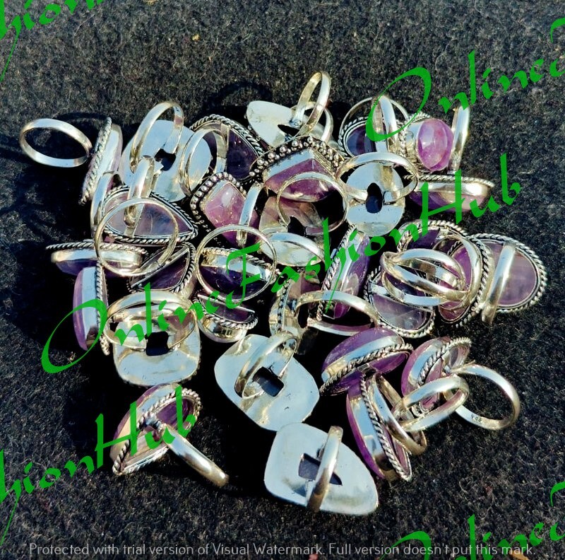 “Wholesale Lot of Amethyst Gemstone Rings – 925 Sterling Silver Plated Jewelry”