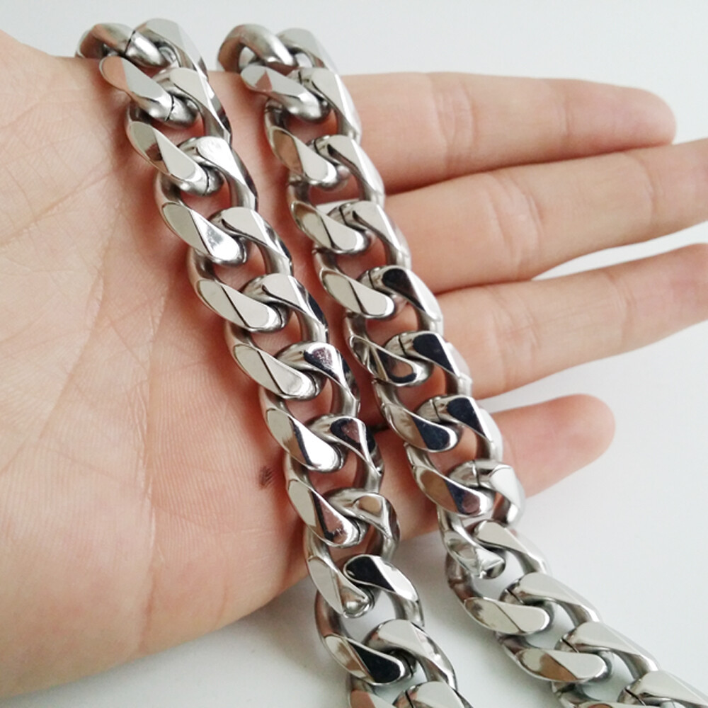 8″-40″ Top 316L Stainless Steel Heavy Link Silver Curb Cuban Chain Men Necklace
