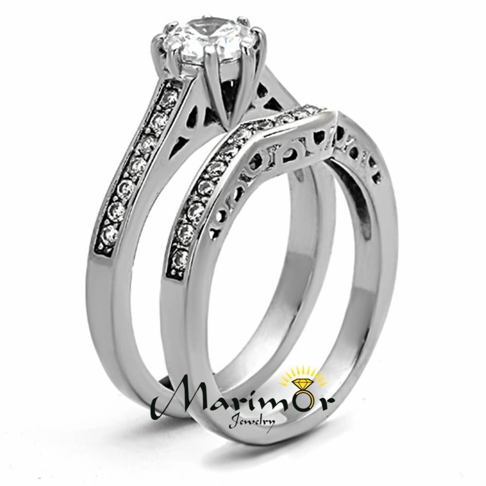 Stainless Steel 1.85Ct Cubic Zirconia 316L Wedding Ring Set Women’s Size 5-10