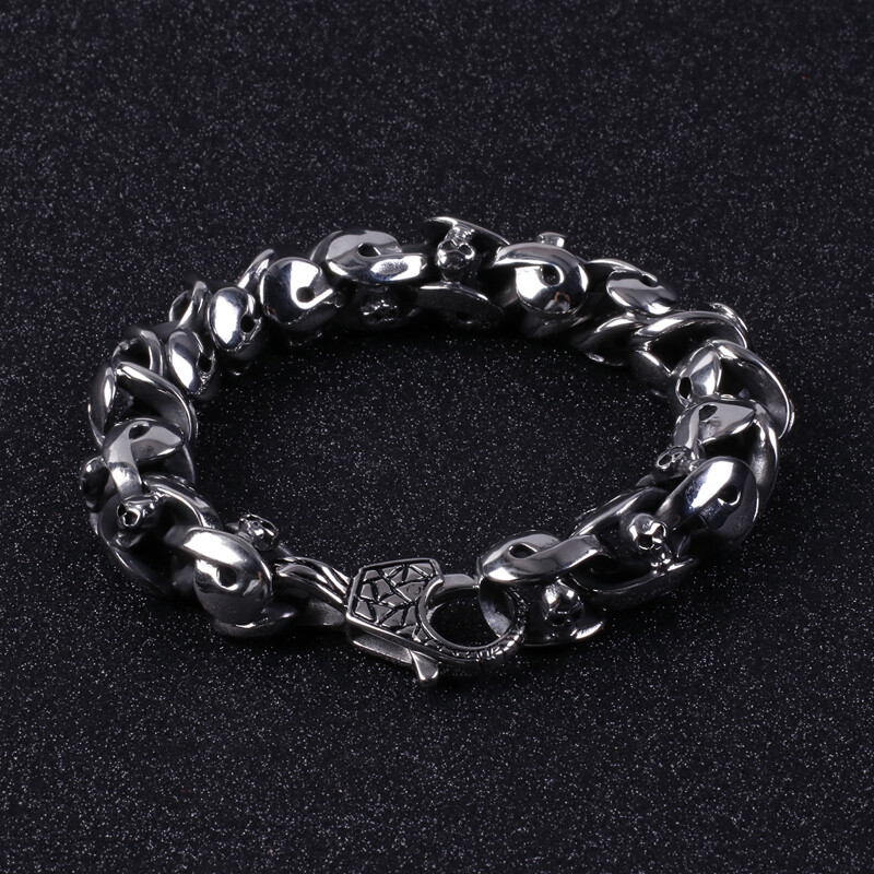 Vintage Black Casting Stainless Steel Link Chain Bracelet Bangle 13mm 8.66” 84g