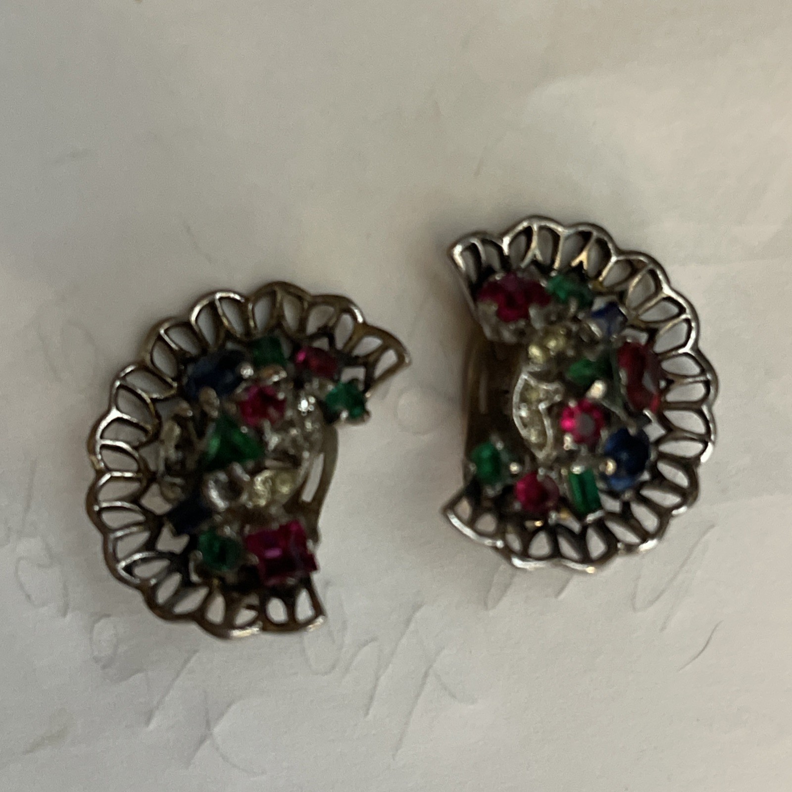 Trifari Fan-Shaped Rhinestone Brooch Pin with matching earrings