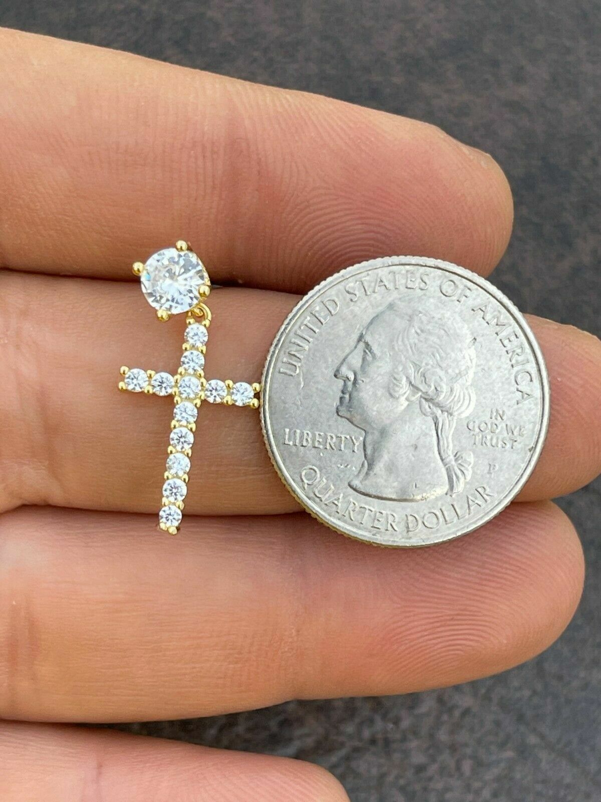 Real MOISSANITE 14k Gold Plated Dangle Cross Studs Earrings Iced Passes Tester