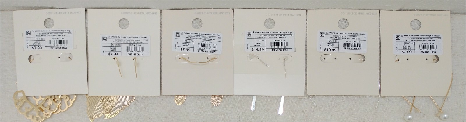 6 Pairs of Earrings gold silver color Pendant Leaf Faux Pearl Hook Nickel Free