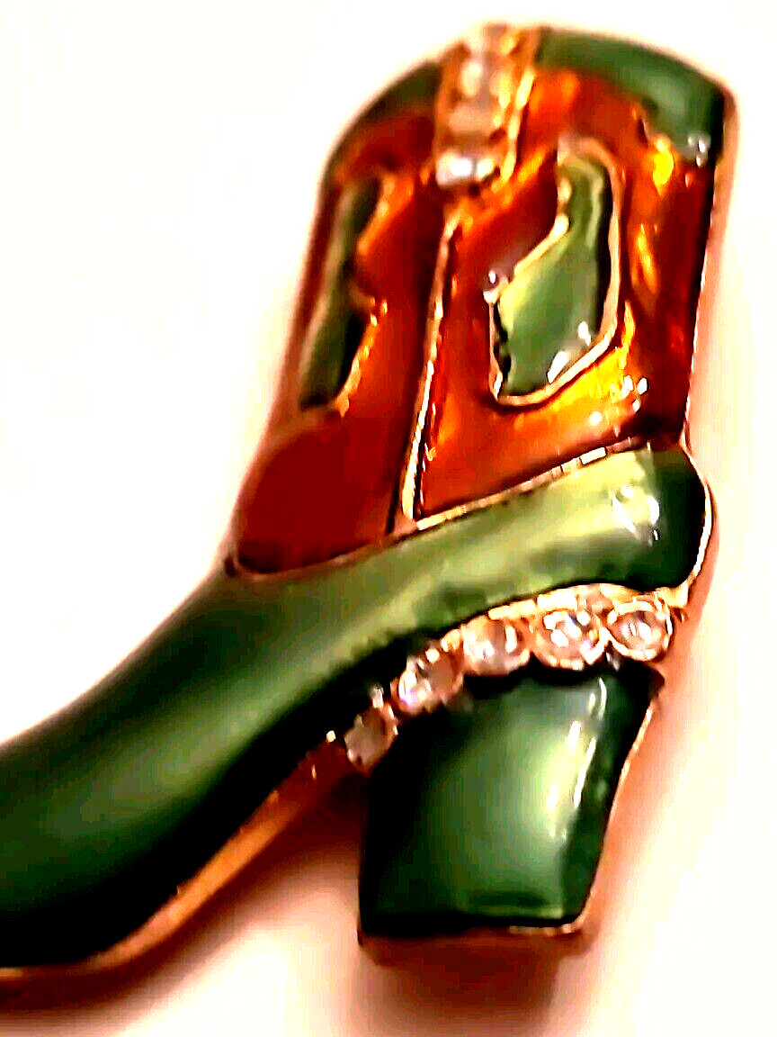Western Mates Cowgirl Boot Broch Pin Enamel Layered 18K Gold Hand Painted