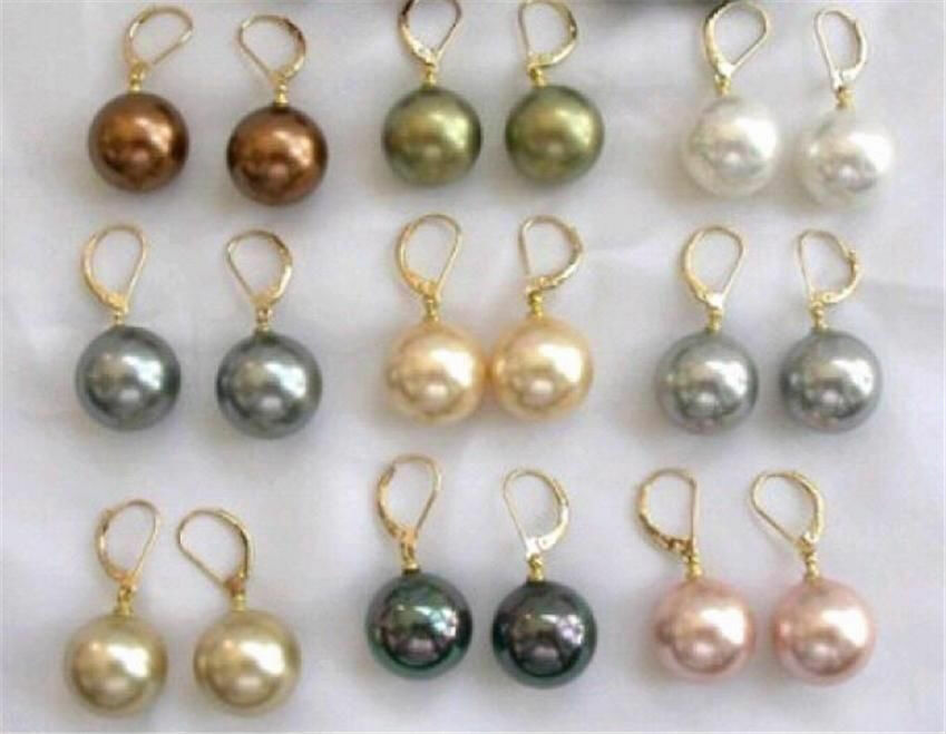 Wholesale 9Pairs 8mm10mm 12mm 14mm Multi-color Shell Pearl Gold Dangle Earring