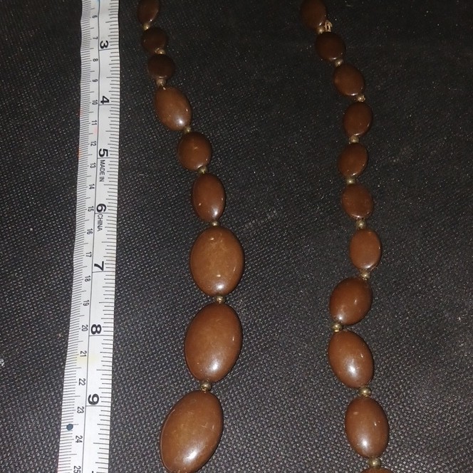 Brown Beaded Necklace Oval Beads Metal Chain Lobster Clasp Fashion Jewelry