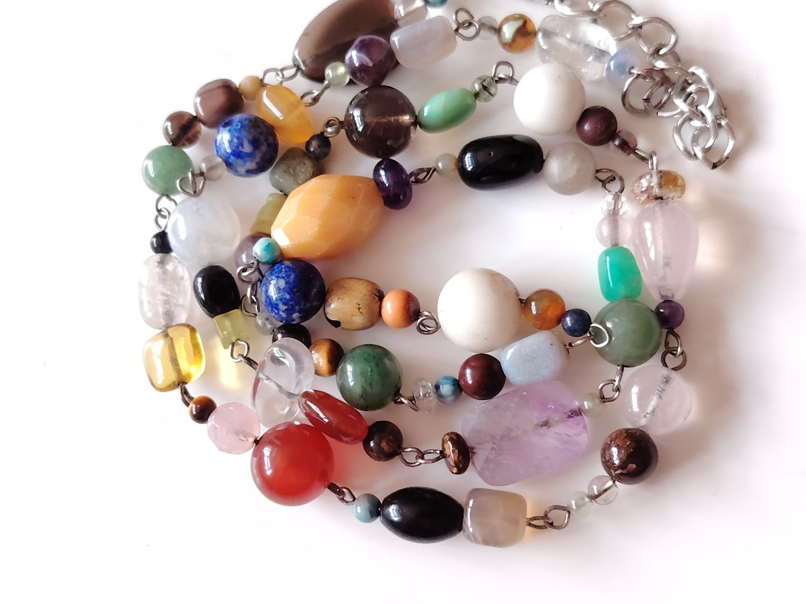 Mixed Stone Bead Necklace Quartz Amethyst Sodalite Carnelian Aventurine