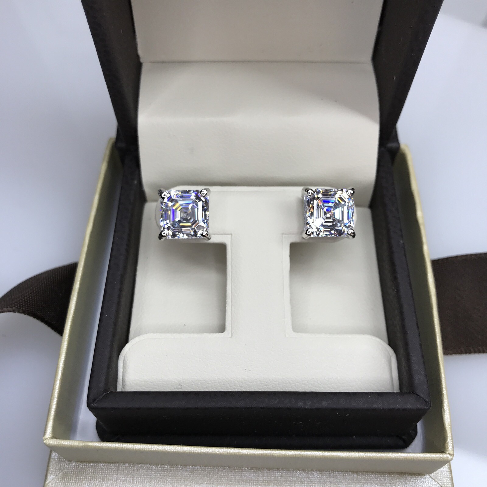 6CT Studs Asscher Princess Square Cut Diamond Earrings Man Made 14k Solid Gold