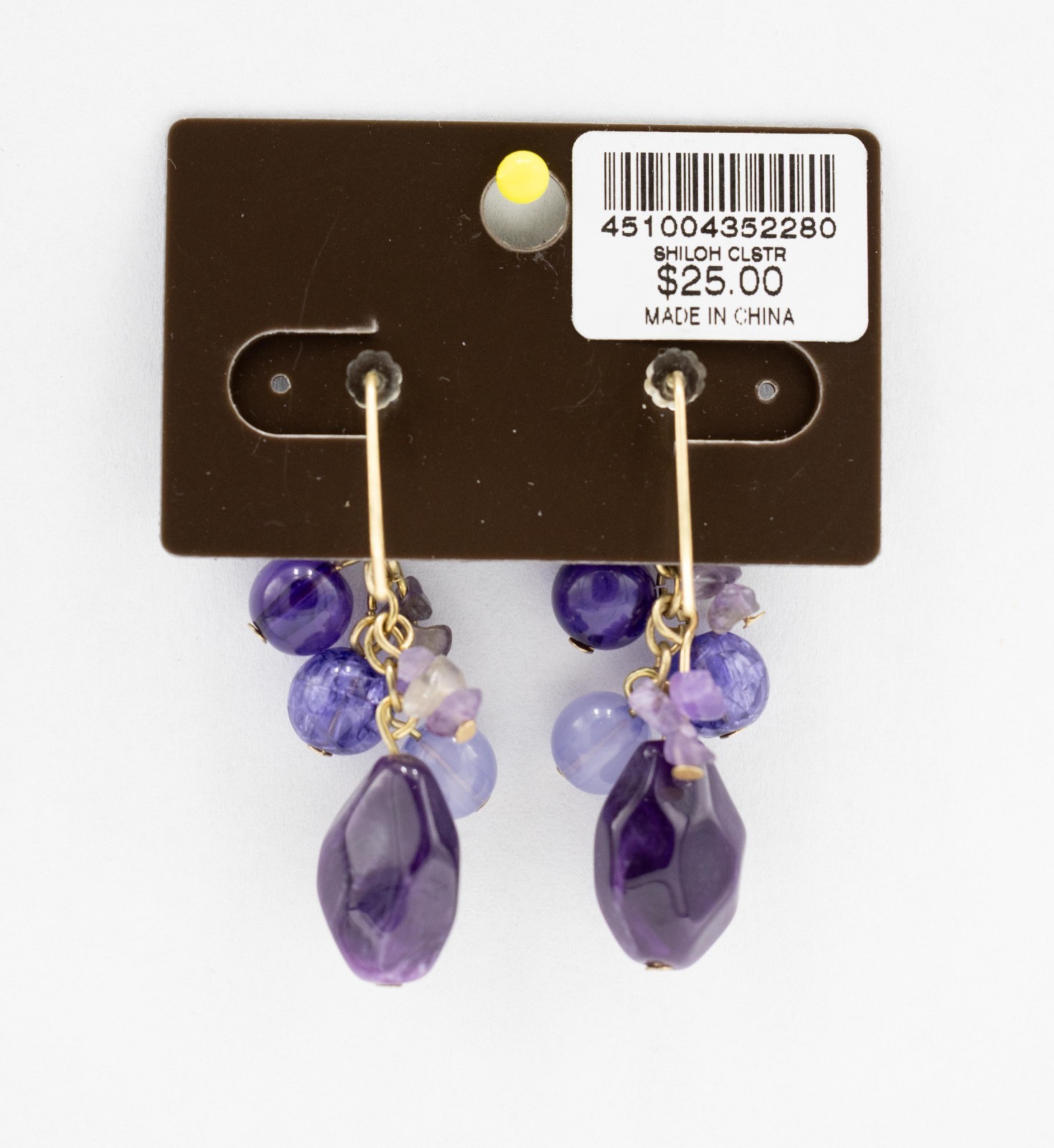 Chico’s Gold-toned drop earrings textured discs beads Purple Shiloh Cluster NWT