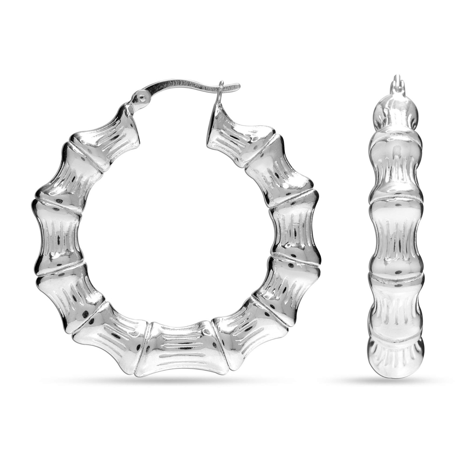 Bamboo Hoop Earrings for Women | 925 Sterling Silver Geometric Round Hoops | Gif