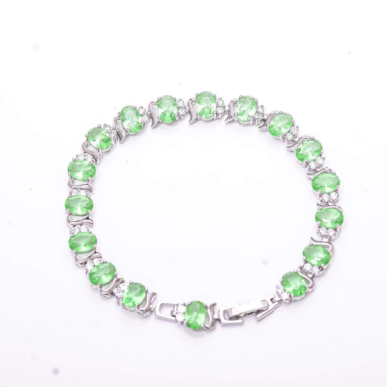 Green Amethyst & Cubic Zirconia 925 Sterling Silver Tennis Bracelet 7.99″ B17