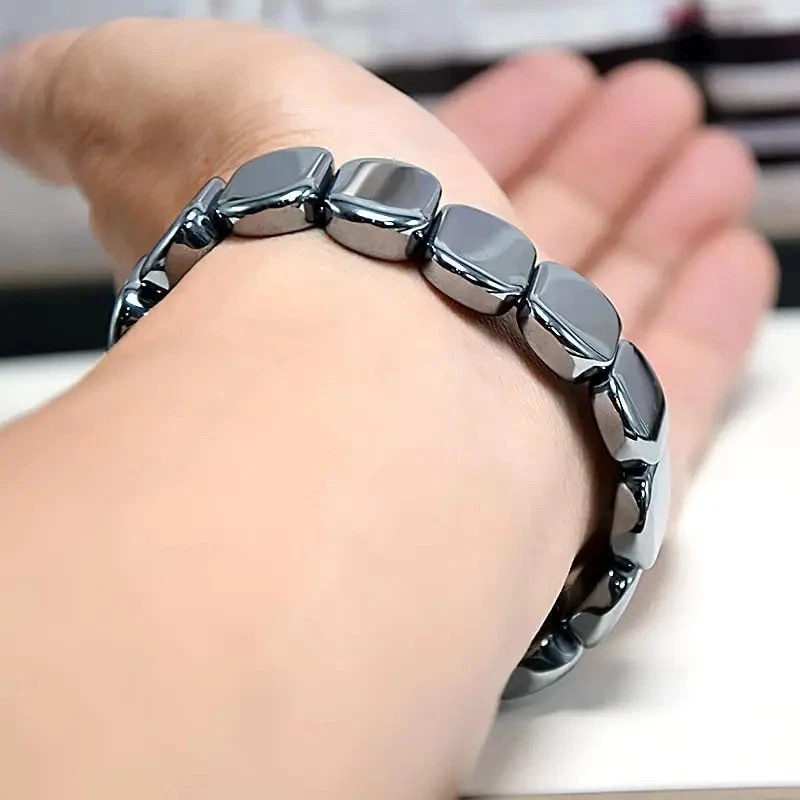 2× Natural Hematite Bracelet Reignites Masculine Energy Stretch Beaded Healing