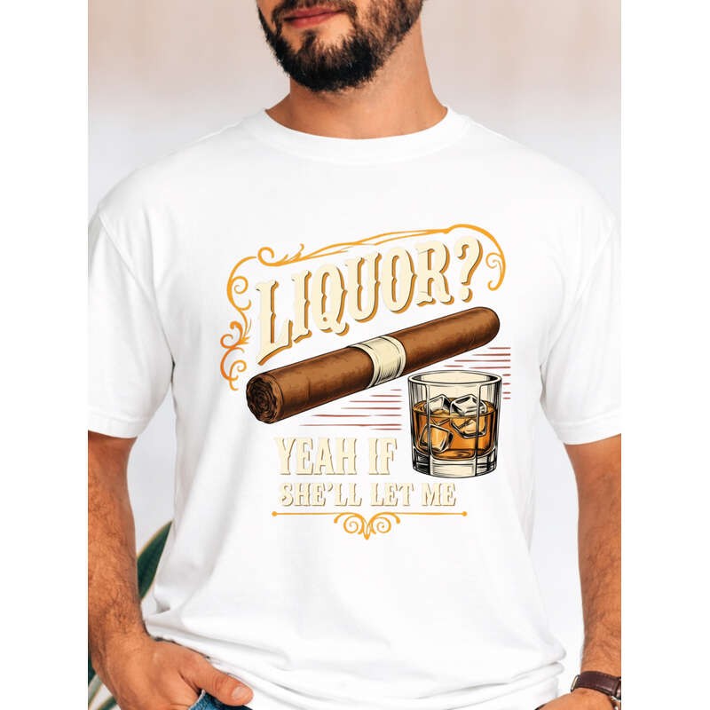 Casual, Women’s T-Shirt, Liquor And Cigar Graphic, Everyday Wear, Gift For Her