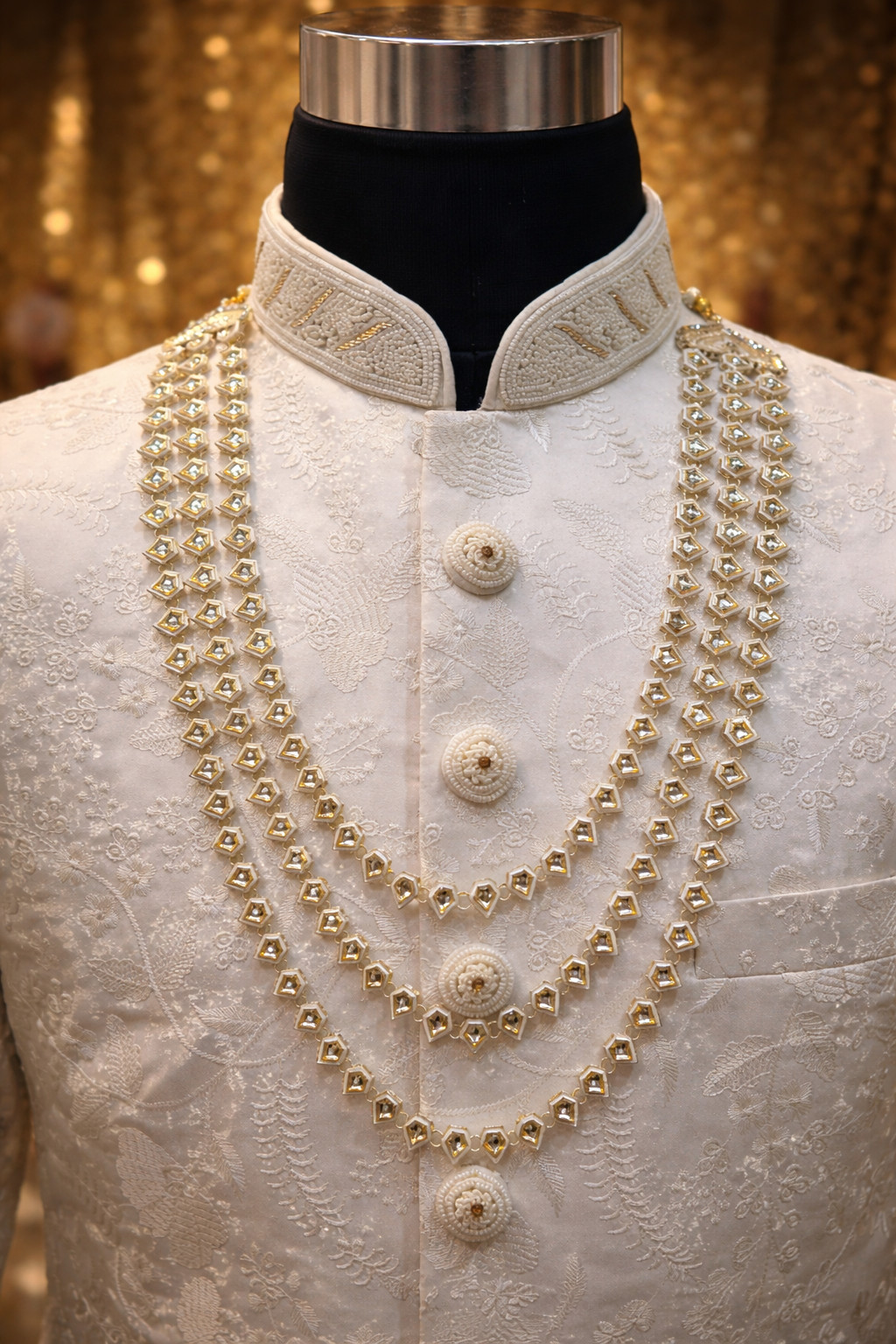 Luxury Pearl Kundan Groom Necklace | Royal Multi Layer Mala for Sherwani | Weddi