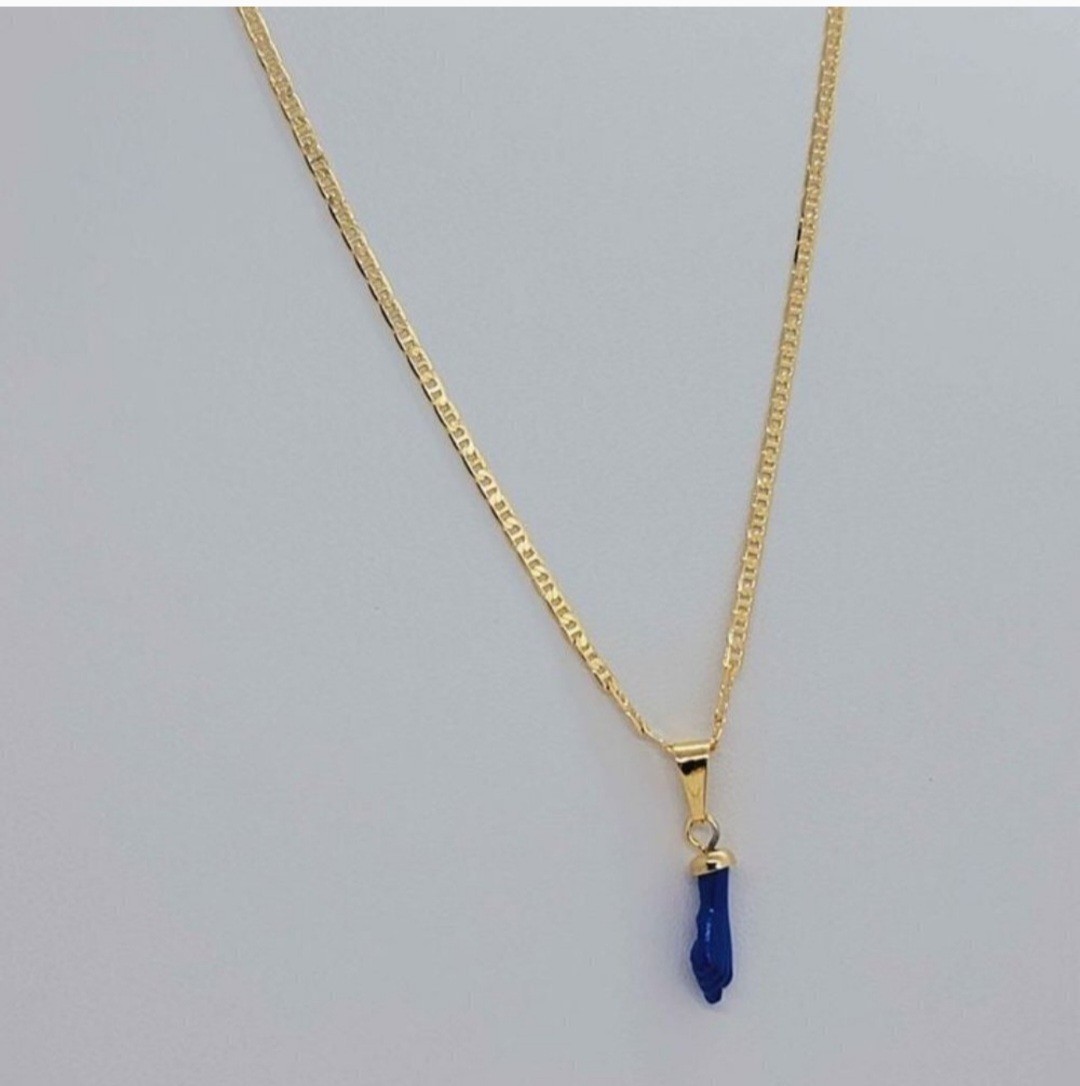 Blue Azabache Figa Necklace – 18K Brazilian Gold Filled Protection Charm