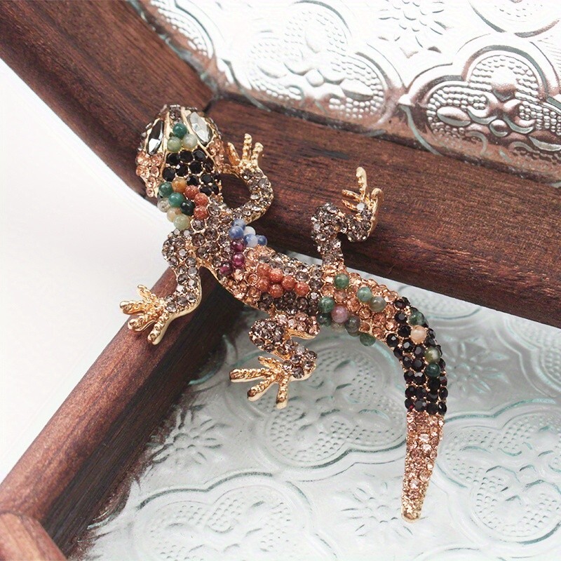 Gecko Lizard Brooch Luxury Rhinestone Animal Pin Jewelry