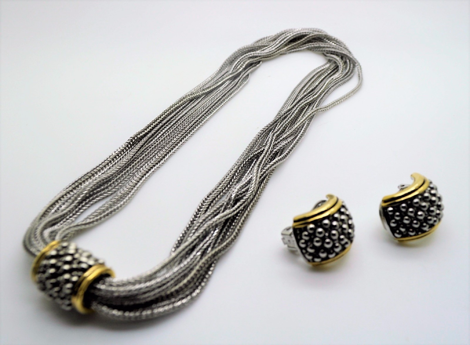 A369 CLASSIC Designer Style 9 Strands Silver Cable Chains Magnetic Necklace set