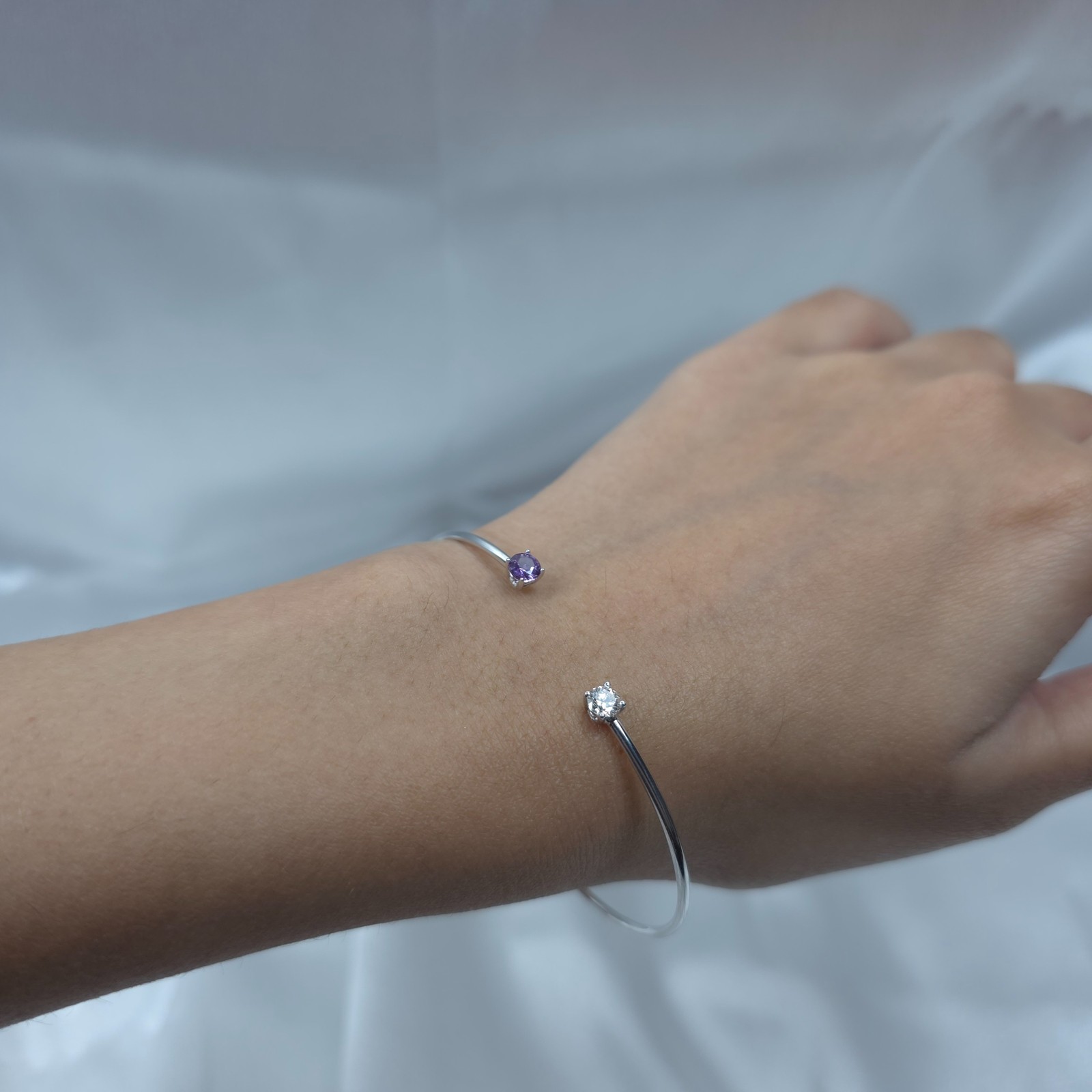 14Kt Gold Alexandrite and Lab Grown Diamond Open Cuff Bangle