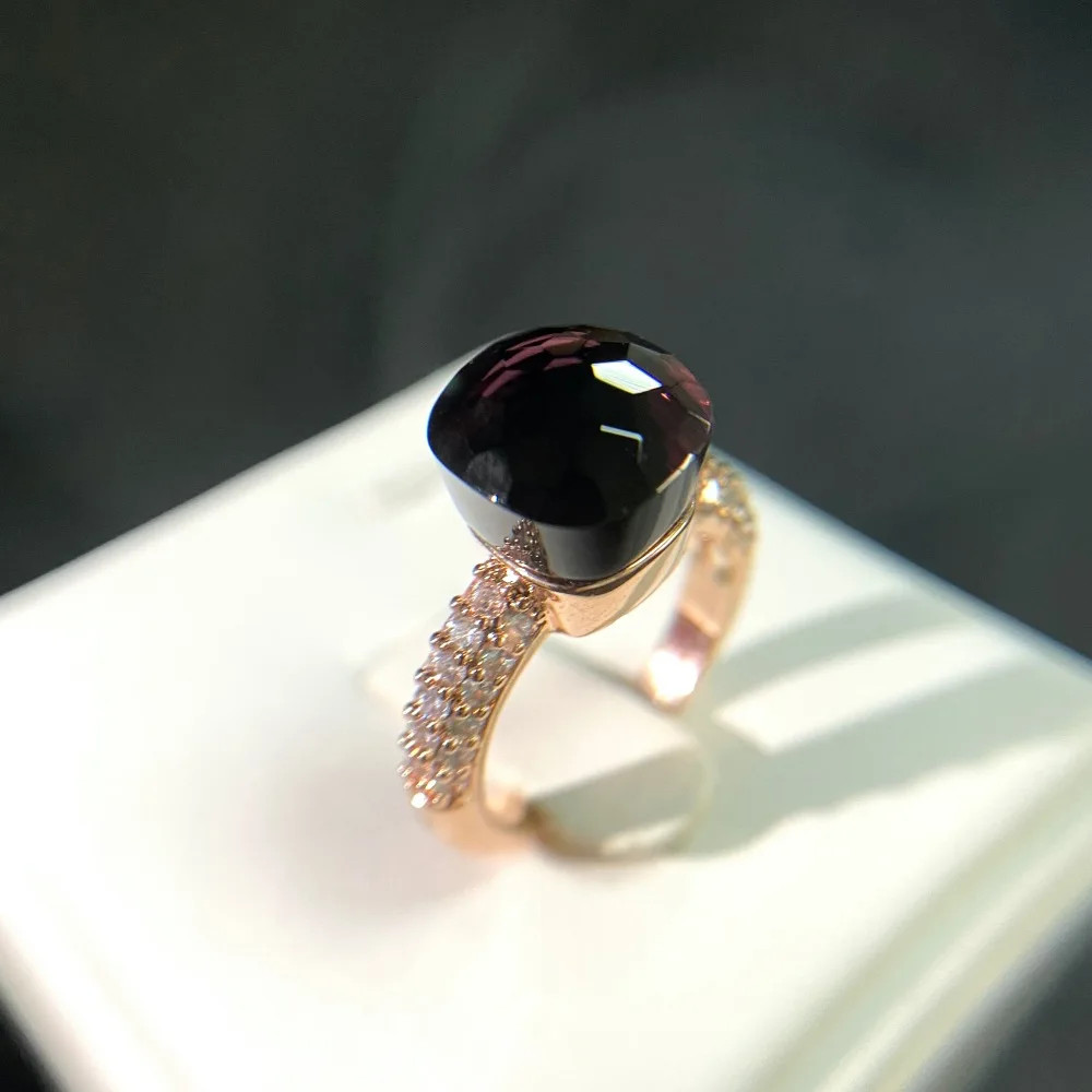 Cocktail Ring Square Zircon Crystal 10mm Gold Plated Colorful Stone Jewelry