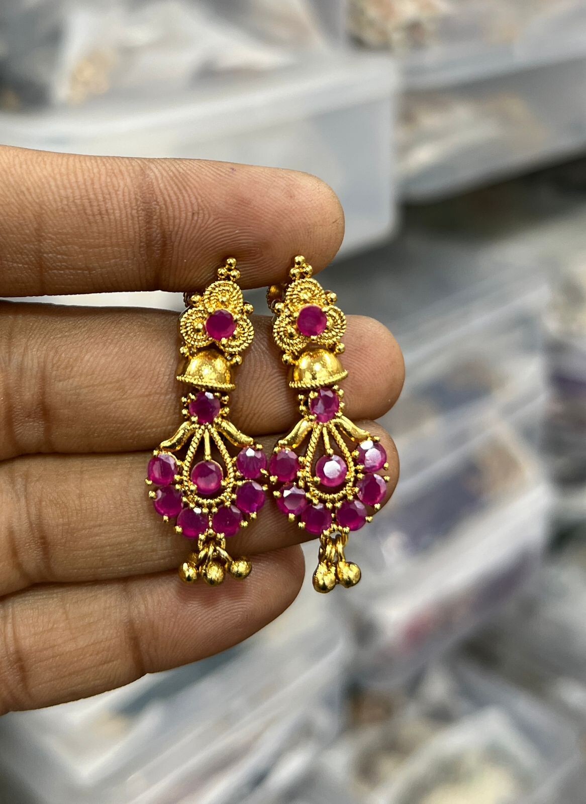 South Indiain Style gold plated Earrings Set Orignal Ruby Stone