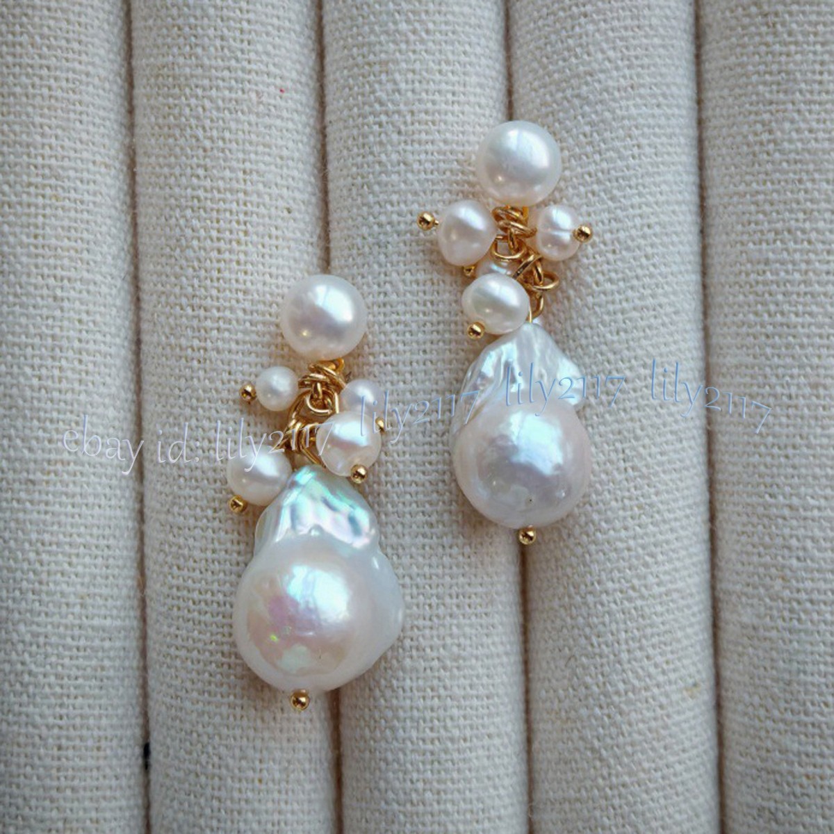 Genuine Natural White Pearl Keshi Baroque Pearl Cluster Dangle Stud Earrings
