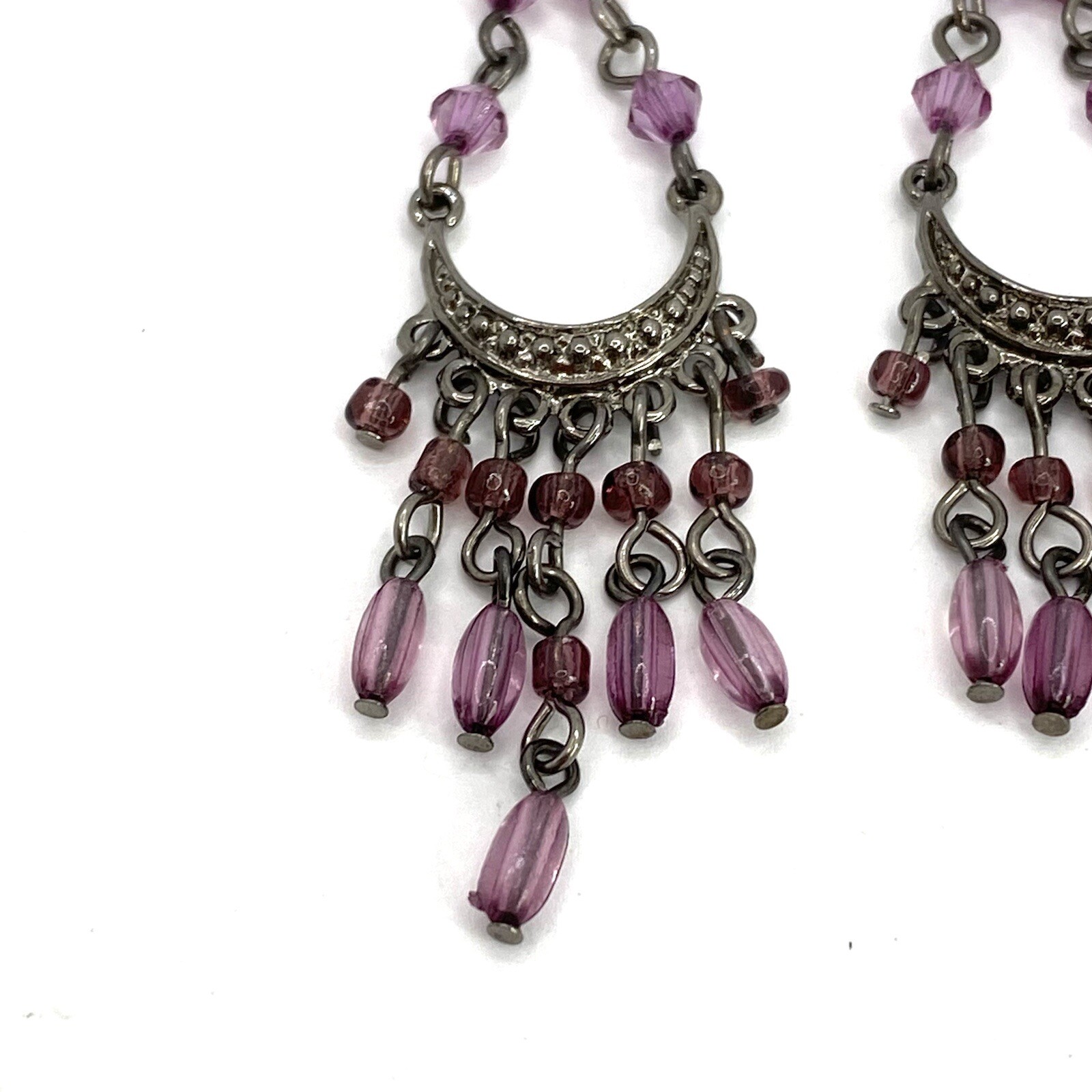 Earrings Chandelier Style Gun Metal Acrylic Beads Jewelry Fashion
