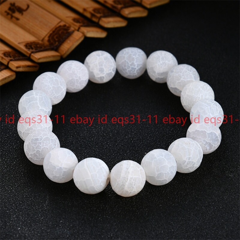 6/8/10/12mm White Dream Fire Dragon Veins Agate Round Beads Elastic Bracelet