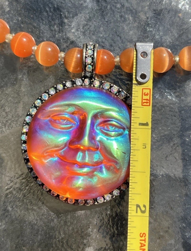 Kirk’s Folly Style Inspired Sea view Moon Face Orange Glow Necklace Rhinestone