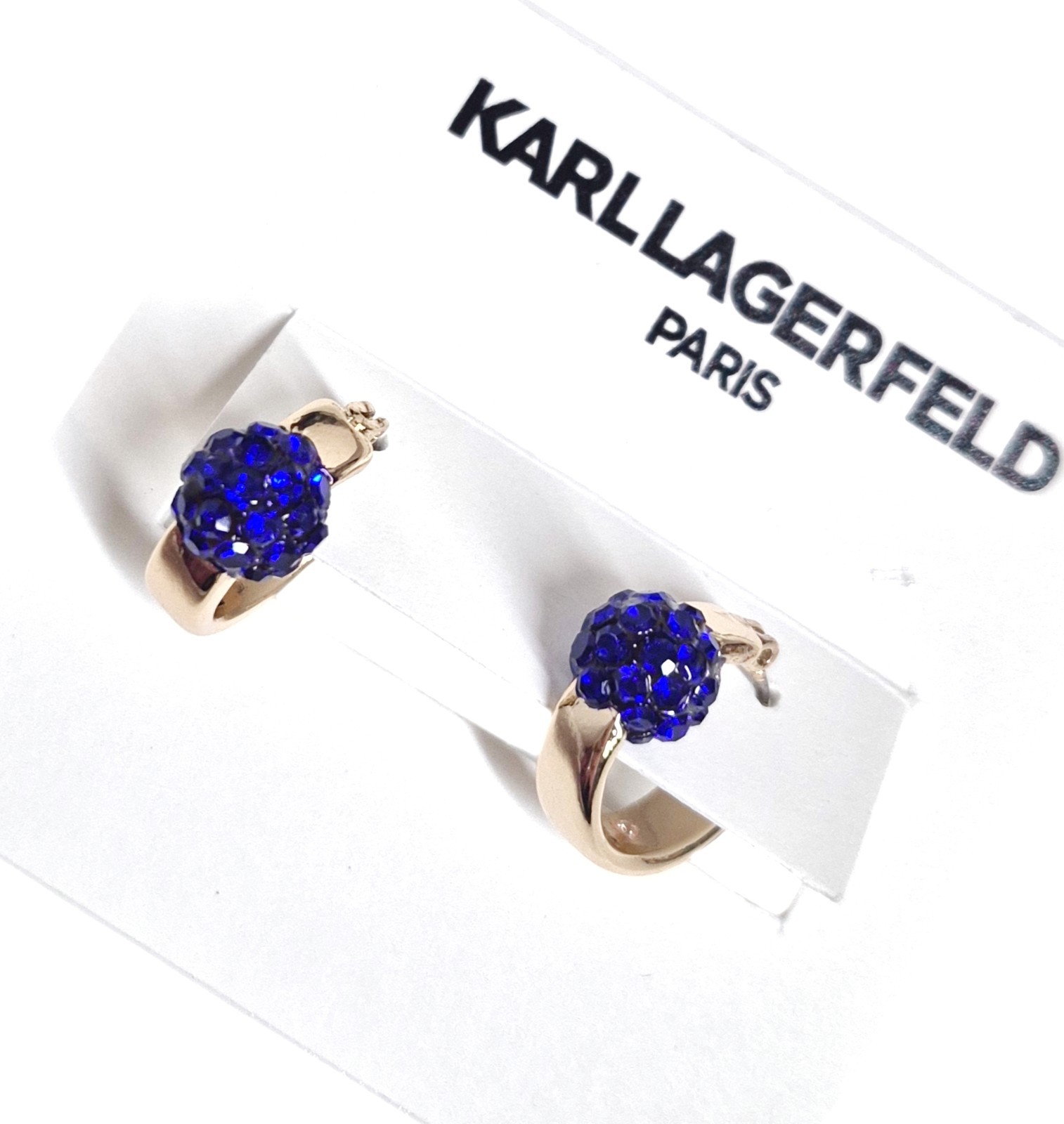 Karl Lagerfeld Small Pave Fireball Huggie Hoop Earrings Blue Gold Plated Brass